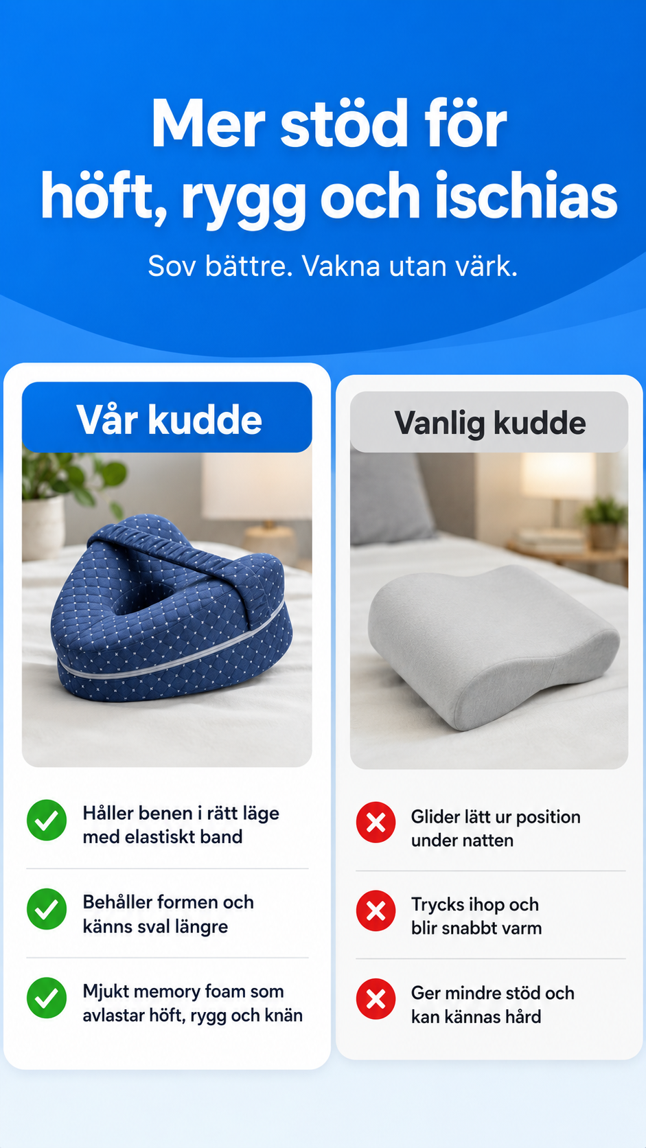 Ergonomisk knäkudde för höft, rygg och bättre sömn