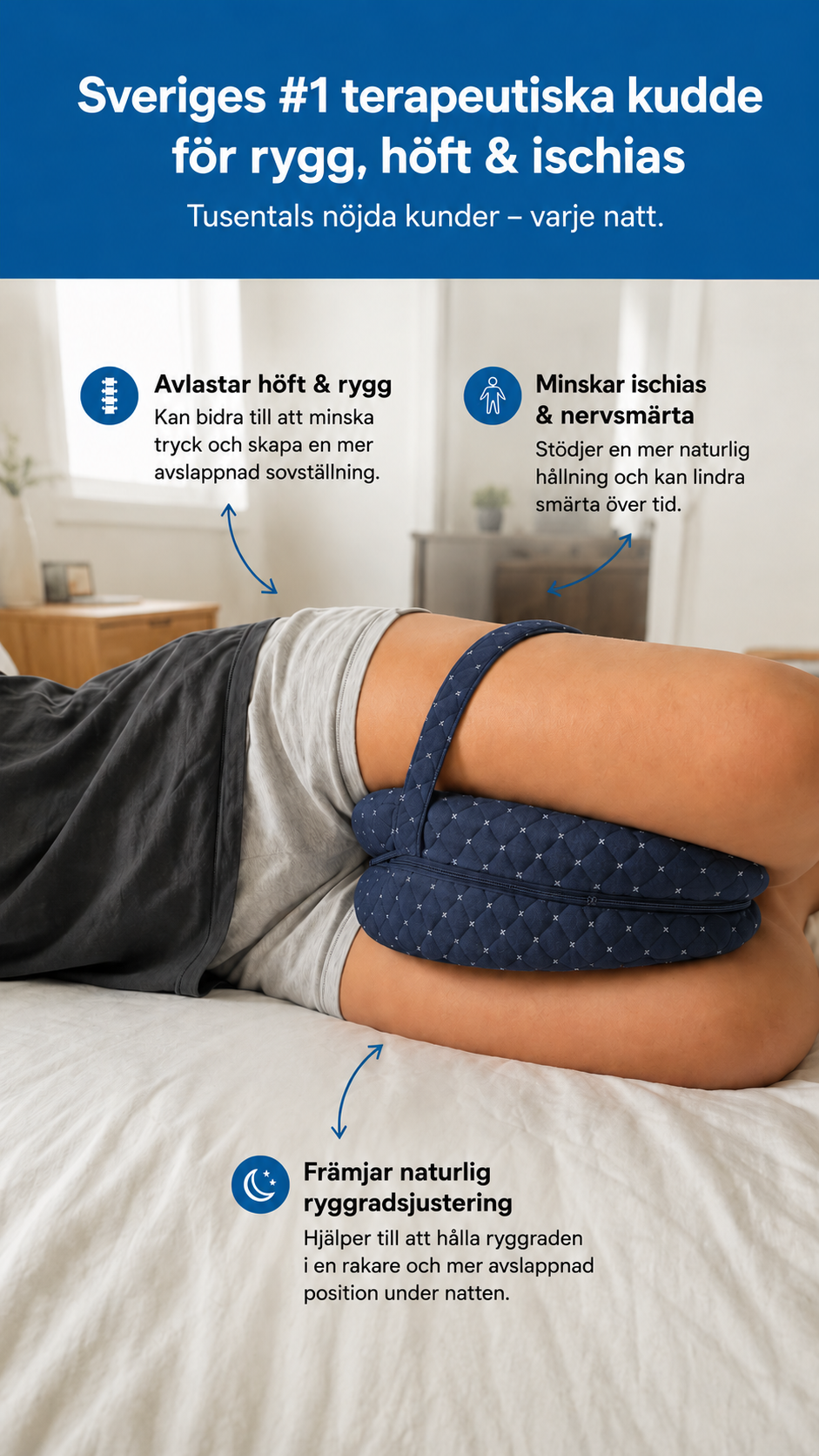 Ergonomisk knäkudde för höft, rygg och bättre sömn
